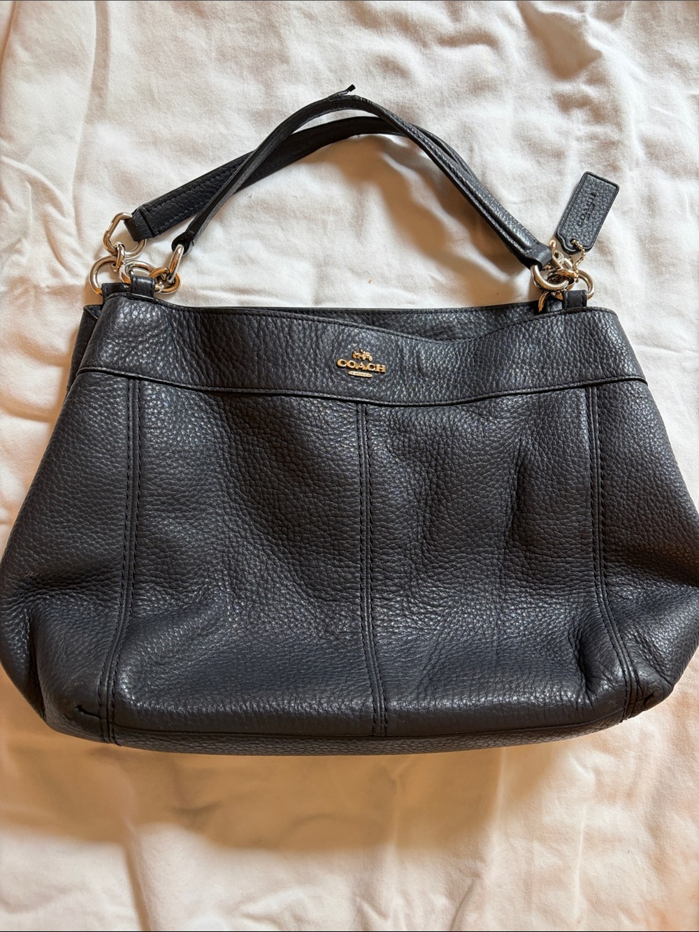 Coach “midnight” Pebbled Leather mini Hobo Shoulder Bag with Gold Hardware
